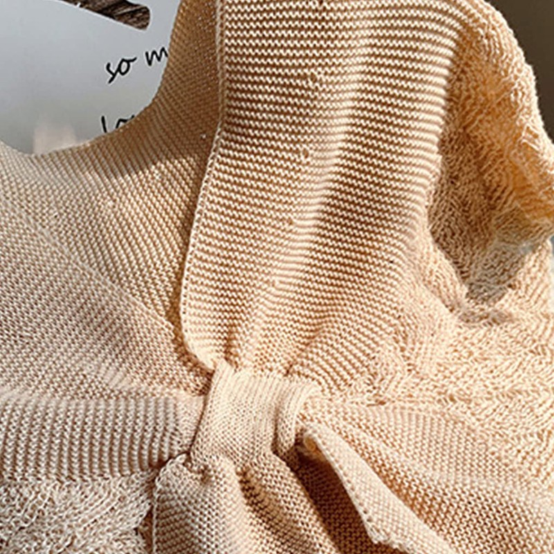 DAISHIAO Ladies Knitted Fish Scales Plain Poncho Knot Cape, BG