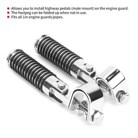 25mm/1in Highway Motorcycle Foot Peg, Motorcycle Foldable Foot Pegs Pair of Clamp Footrest Mount for 1in Engine Crash Bar Guard with 25mm/1in Highway Guards (Stainless Steel