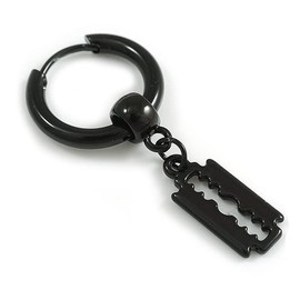 1Pcs Single Dangle Razor Blade Charm Hoop Huggie Earring for Unisex/Women/Men In Black Tone/ 18mm D