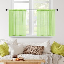 MRTREES Green Sheer Curtains 34 x 24 inch Length Kitchen Tier Short Curtains Light Filtering Rod Pocket Voile Cafe Curtains for Living Room Bathroom Small Half Window 2 Panels