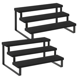 YINMIT Wooden Display Riser Stand, Tiered Perfume and Cologne Organizer Stand, 3 Tier Spice Rack Organizer, Rustic Display Shelf for Candles (3 Tier,2Pack,Black)