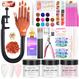 Pratice Hand for Acrylic Nails, Acrylic Nail Kit, Liquid Monomer Set, DIY Nail Art Manicure Tools for Beginners and Salon Home Use（Clear Pink White）