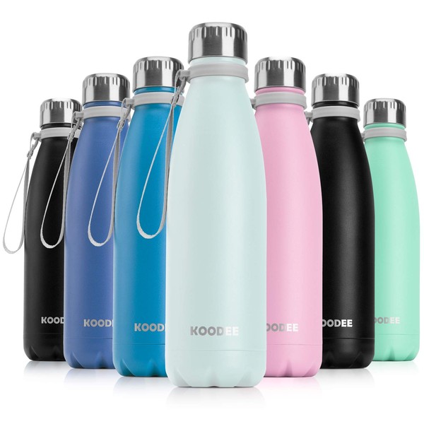 Koodee Insulated Stainless Steel Water Bottle, 17 oz Double Wall Vacuum Leak Proof Cola Shape Sports Water Bottle, BPA Free (Baby Blue)