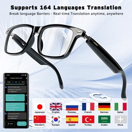 Ai Translation Smart Glasses with Chat GPT, Bluetooth 5.3 for Men Women with 150 Language & Accents, Color-Change Lens Clear Headphone with Speaker Sunglasses for Travel Meeting Trade Business