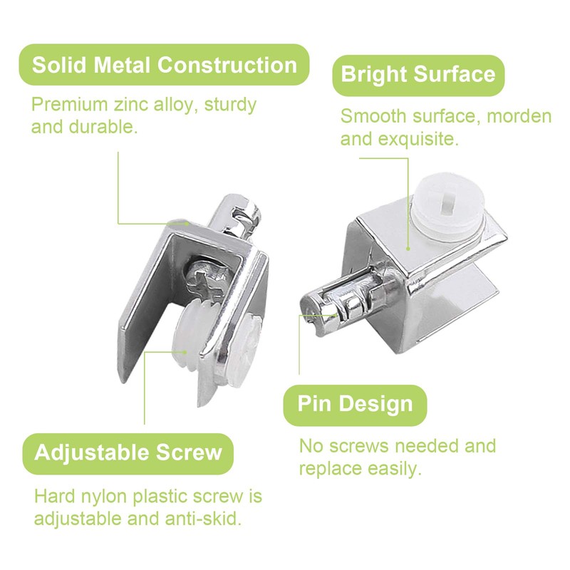 UFURMATE Glass Shelf Bracket Pegs, 20Pcs Adjustable Frameless Glass Shelf