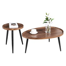 Wisfor Wood Nesting Coffee Table Set of 2, Walnut End Tables Sofa Tables for Living Room, Bedroom, Hotel