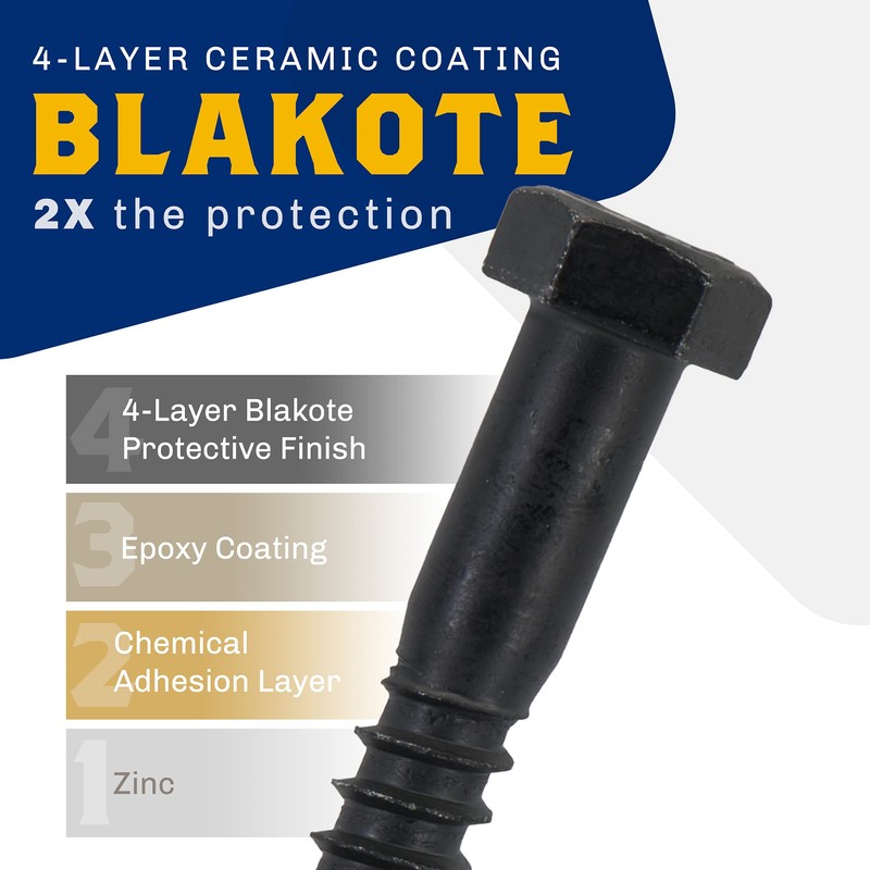1/2" x 4”, 25-Piece Black Lag Bolts, Rustproof 4-Layer Ceramic