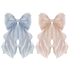 Oversized Bow Hair Clip, Bowknot Hair Pins, Sweet Hair Barrettes, Hair Accessories for Women Girls, Blue, Champagne, 2PC