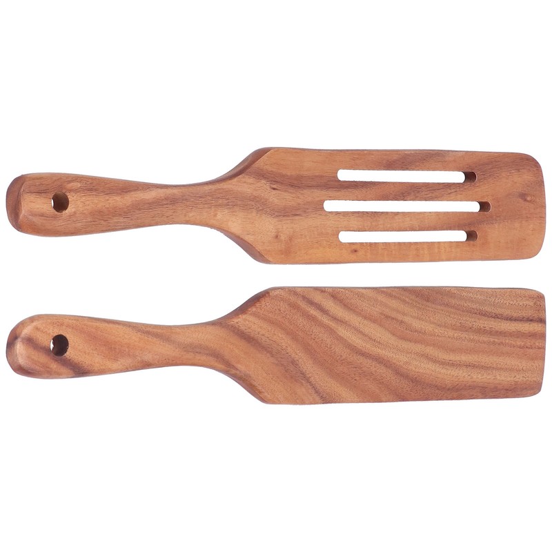 2pcs Slotted Turner Spatula Simple Wooden Spatula with Long Handlefor