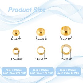 PH PandaHall Approx. 1,440 Pieces/Box, Brass Metal Beads, 0.1 inch (2 mm), 2.5 mm/3 mm, Balls, Large Hole Beads, Spacer Beads, Threading Beads, Round Balls, Round Balls, For DIY Crafts, Jewelry,