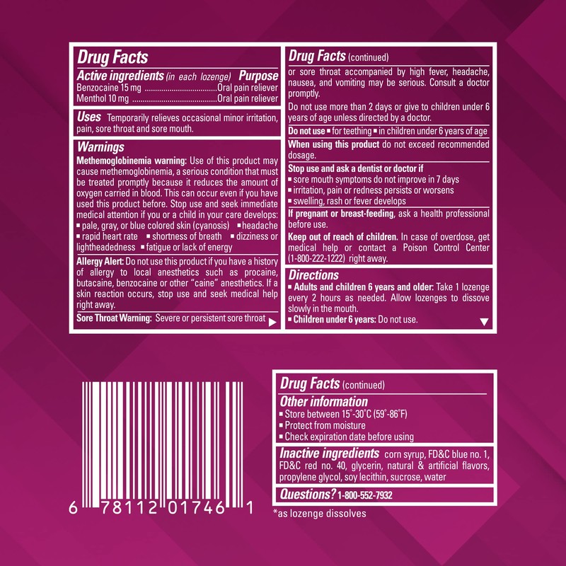 Chloraseptic Max Strength Sore Throat Lozenges, Wild Berries, 15 Count,