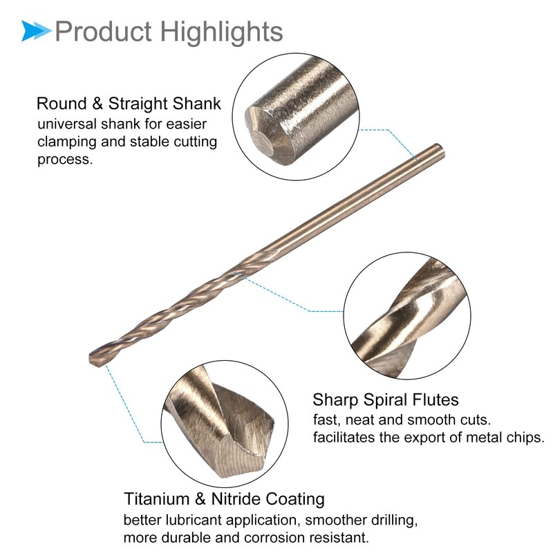 CoCud Twist Drill Bit 2mm Cutting Edge Titanium Nitride Coated