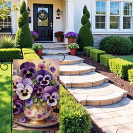 Purple Flowers Daisy Vase Art Flag 12 × 18 inches Double-sided Welcome Home House Outdoor Yard Decoration Flag GF2101