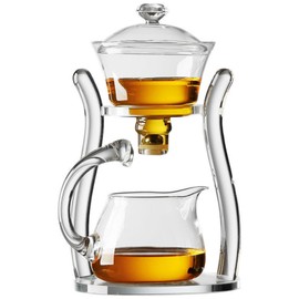 Fire Kirin Glass Teapot Set, Semi-automatic Drip Rotating Bowl with Infuser Lazy Kungfu Teapot Creative Tea Set (Transparent, Teapot)