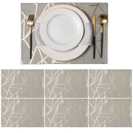 Euroca Cloth Placemats for Dining Table Woven Cotton Fabric Beautiful Design Place Mats Durable Table Mats Patio Table Mat Set (Beige Lines, Set of 6)