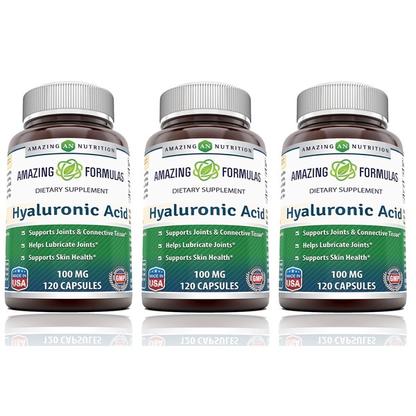 Amazing Formulas Hyaluronic Acid 100 mg Capsules Supplement | Non-GMO | Gluten Free | Made in USA (3 Pack, 120, Count)