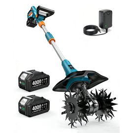 Seesii Cordless Tiller Cultivator, 20V Electric Tiller for Gardening