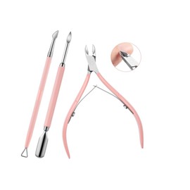 3Pcs Cuticle Trimmer with Cuticle Pusher and Cuticle Nipper Pink Professional Durable Stainless Steel Pedicure Manicure Tools for Fingernails/Toenails for Nail Art, Spa