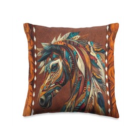 Tribal Horse Majesty Native American Indian Warrior Horse Throw Pillow