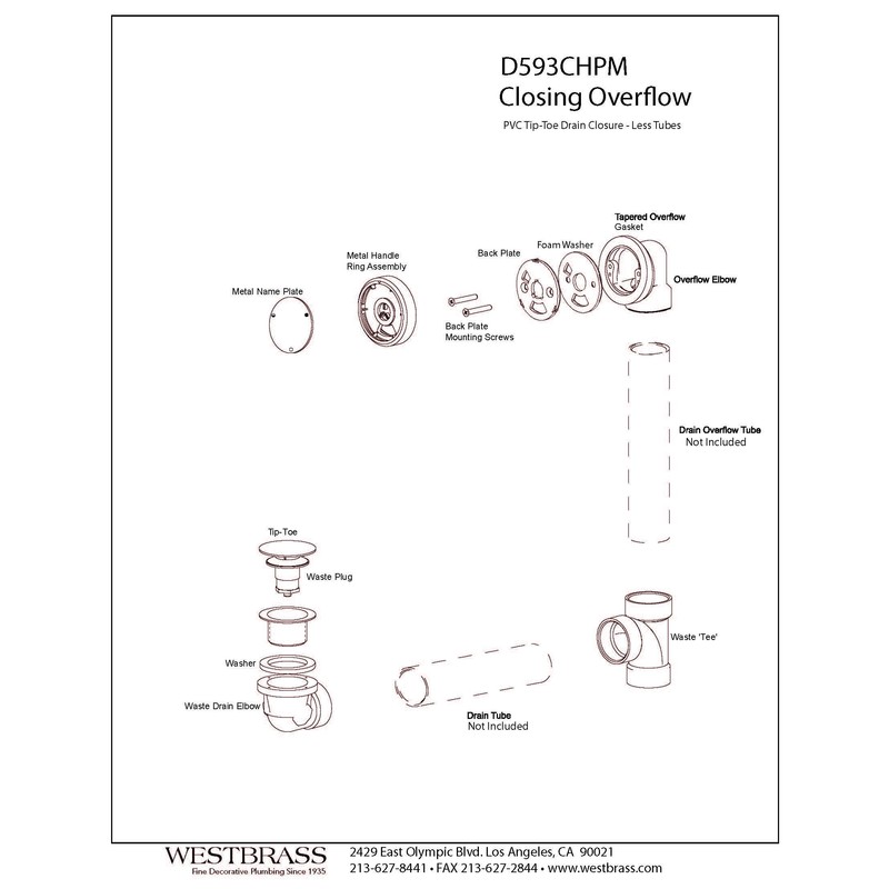 Westbrass Deep Soak Closing Overflow Plumber's Pack with Sch. 40
