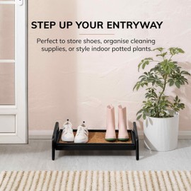 Anji Mountain 1-Tier Solid Wood Boot/Shoe Stand with Natural Rubber Tray and Coir Insert, Fits 2 Pair (26.5"x18.5"x 7.5"), Black