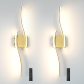 Battery Operated Wall Sconce Set of 2, Gold USB Rechargeable Wall Sconces, Dimmable Cordless Battery Wall Sconces with Remote Control, LED Wireless Lighting for Living Room Hallway Bedroom, 27.56in