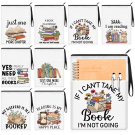 Cosblank 8 Pcs Book Club Gifts Book Lovers Sleeves Bulk with Zipper and Pocket Book Sleeve Pouch for Book Lovers Librarian Bookish Club Gifts, 11 x 8.7 Inch(Book,Flower)