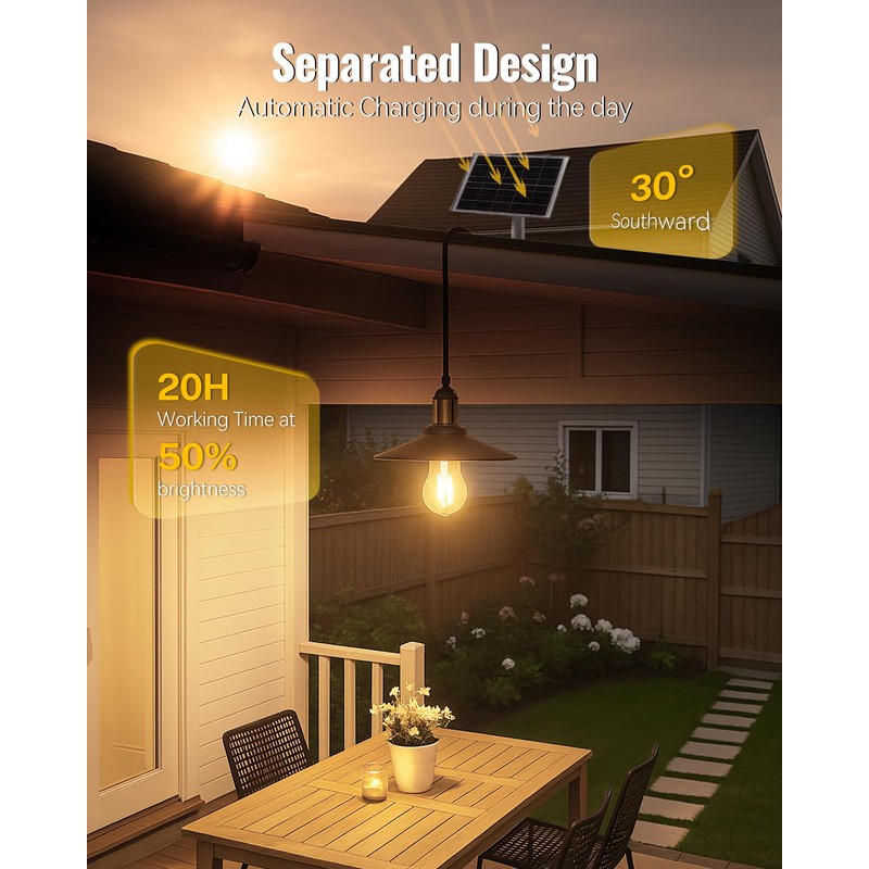 FabStyl Solar Pendant Light Indoor Outdoor, 1000LM Solar Shed Light