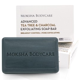 Tea Tree Oil and Charcoal Exfoliating Soap Bar - [Made In U.K] Exfoliating Body Scrub Soap for Spots Blackheads Pimples Blemishes Oily Skin | Paraben and Cruelty FREE-100g
