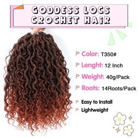 Fulcrum Goddess Locs Crochet Hair 12 Inch, 8 Packs New Faux Locs Crochet Hair for Black Women, Crochet locs with Curly Ends (12Inch (Pack of 8), T350#)