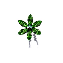 Large Decorative Hair Stick Daisy Flower Rhinestone Crystal Hair Bun Stick, Green