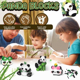 Set of 4 Panda House Building Blocks, Easy to Assemble, Animal Building Blocks, Funny and Cute, Robust and Stable, Panda Gift, Suitable for Crafts for Children and Adults