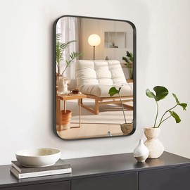 Umzodo 16x20 inch Black Rectangle Mirror, Brushed Metal Framed Vanity Mirror for Bathroom,Living Room,Bedroom,Entryway,Hallway,Wall Mounted Vertical or Horizontal