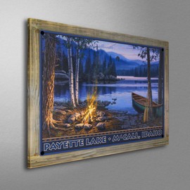 Northwest Art Mall Payette Lake McCall Idaho Metal Print on Reclaimed Barn Wood from Watercolor by Outdoor and Wildlife Artist Darrell Bush 11.5" x 17.5"