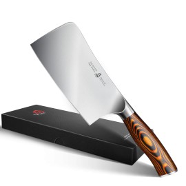 US Spot TUO German Steel HRC58 Vegetable Cutting Full Tang Chopping Knives 6 Inch Kitchen Cleaver Knife with Pakkawood Handlecolor: Brown, kitchen knife size: Blade 6 inch