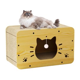 Elegaif Cat Scratcher House, Cat Condo with Cat Scratcher Board, Hanging Ball Toy and Cat Scratching Pad, Large Space Cardboard Cat Bed Cave，Suitable for Cats to Rest&Scratching Cat Scratch Pad