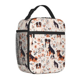 VODRM Cute Dog Lunch Box for Kids,Puppy Insulated Bag for Student,Pet Lovers Reusable Thermal Insulation Cooler Tote Bags for School Work Picnic Camping Outdoor Gifts (Australian Shepherd and Floral)