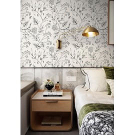 EeeComing Peel and Stick Wallpaper Black and White Floral Wallpaper Vintage Floral Wallpaper Contact Paper Removable Self Adhesive Wallpaper for Wall Vinyl Rolls 78.7"x17.3"