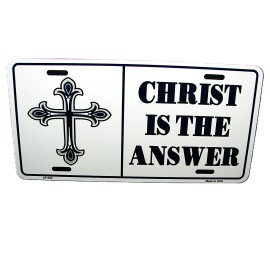 DIGIART INTERNATIONAL JESUS IS THE ANSWER CROSS METAL CAR NOVELTY LICENSE PLATE CHRISTIAN RELIGOUS