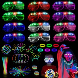 LED Light Up Toys Party Favors, 62PCS Glow in The Dark Party Supplies for Kids Adults, Light Up Party Bag Fillers with 50 Glow Sticks Party Packs 12 Light Up Glasses, for Birthday Rave Festival Party