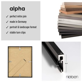 nielsen Alpha Photo Frame 18x24cm Aluminium Picture Frame, Black Photo Frame with Protective Float Glass and Push and Turn Clips - Jet Black Matt