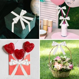 HFZRZFH 1 inch x 100 Yards Double-Sided White Satin Ribbon with Gold Trim – Premium Length for Extensive Gift Wrapping, Floral, and Wedding Decorations