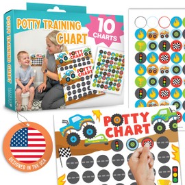Hadley Designs Potty Training Chart for Toddlers Boys -10 Sticker Potty Chart for Toddlers Boys, 8.5x11" Potty Training Sticker Charts for Toilet Success, Monster Truck Toddler Reward Chart for Kids