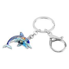 WEVENI Enamel Dolphin Keyring Ocean Fish Key Ring for Women Bag Car Wallet Charms Dolphin Jewellery, navy