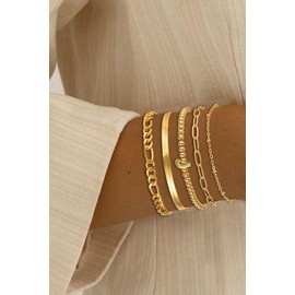 Apsvo Gold Bracelets for Women, Gold Beaded Initial L Layered Chain Bracelets Non Tarnish Gold Bracelet Set Stack Trendy Jewelry Pulseras Para Mujer