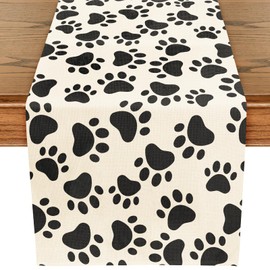 WRAPAHOLIC Dog Paw Print Table Runner - 13 x 72 Inch - Puppy Dog Birthday Farmhouse Indoor Kitchen Anniversary Wedding Dining Table Decorations for Home Party