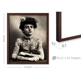 Poster Master Vintage Tattooed Girl Poster - Retro Tattooed Girl Photograph Print - Circus Art - Gift for Her, Women - Gothic Decor for Home, Office, Bedroom, Dorm, 11x14 Brown Framed
