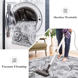 Lahome Moroccan Trellis Washable Small Area Rug, 3x5 Area Rug for Bedroom Living Room, Non-Slip Oriental Accent Throw Carpet for Kitchen Office Entryway Bathroom Office, Silver/Grey