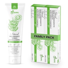 Natural Fluoride Free Toothpaste - Nano Hydroxyapatite, Remineralizing, Sensitive Teeth, Whitening & Zero Waste Tube - Dentist Recommended for Adult & Kids Oral Aloe Vera & Chamomile (2 Pack, Aloe)