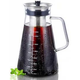 Aquach Airtight Cold Brew Coffee (Iced Tea) Maker 51oz/1.5L, BPA-Free, Durable Borosilicate Glass Pitcher and Stainless Steel Fine-Mesh Filter, Dishwasher Safe, Spill-proof, 6 Cups Capacity
